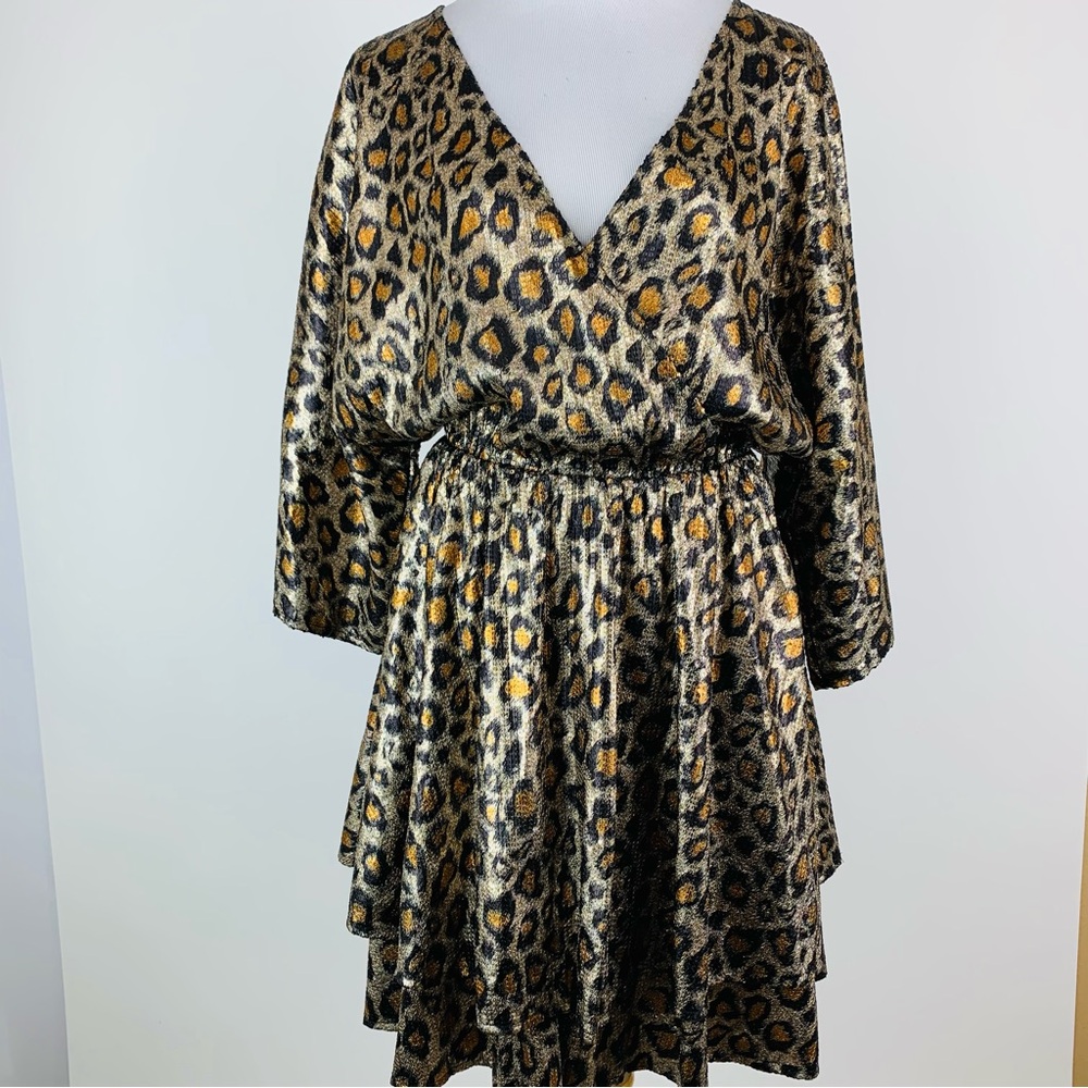 Leopard Print Sequin V-Neck Dress